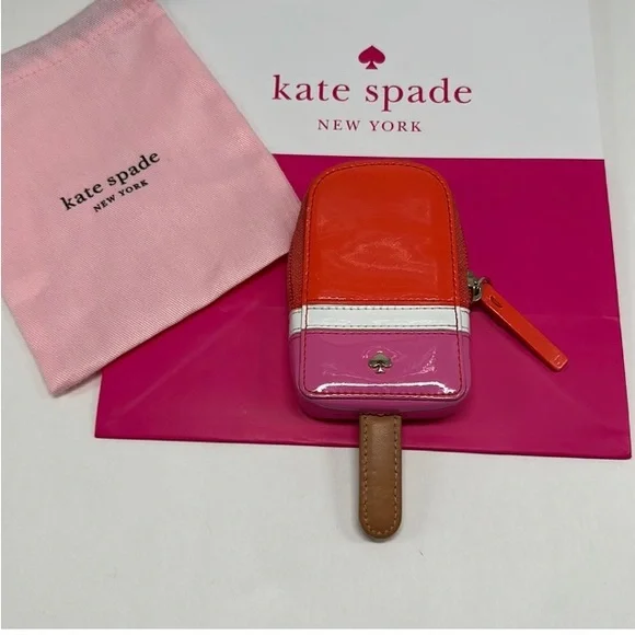 Kate Spade Strawberry Popsicle Coin Purse Shiny Patent Leather Zipper Wallet - Picture 3 of 7